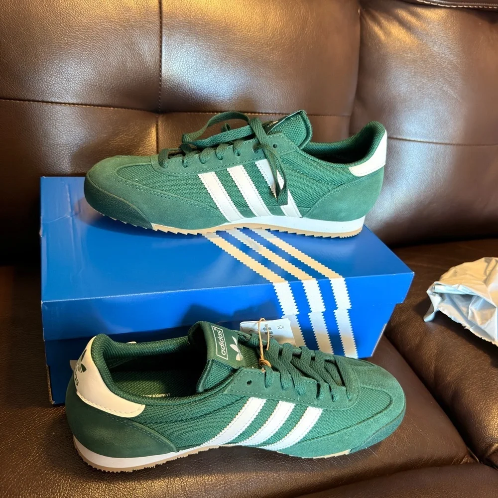 adidas Green and White Low-Top Suede Sneakers
